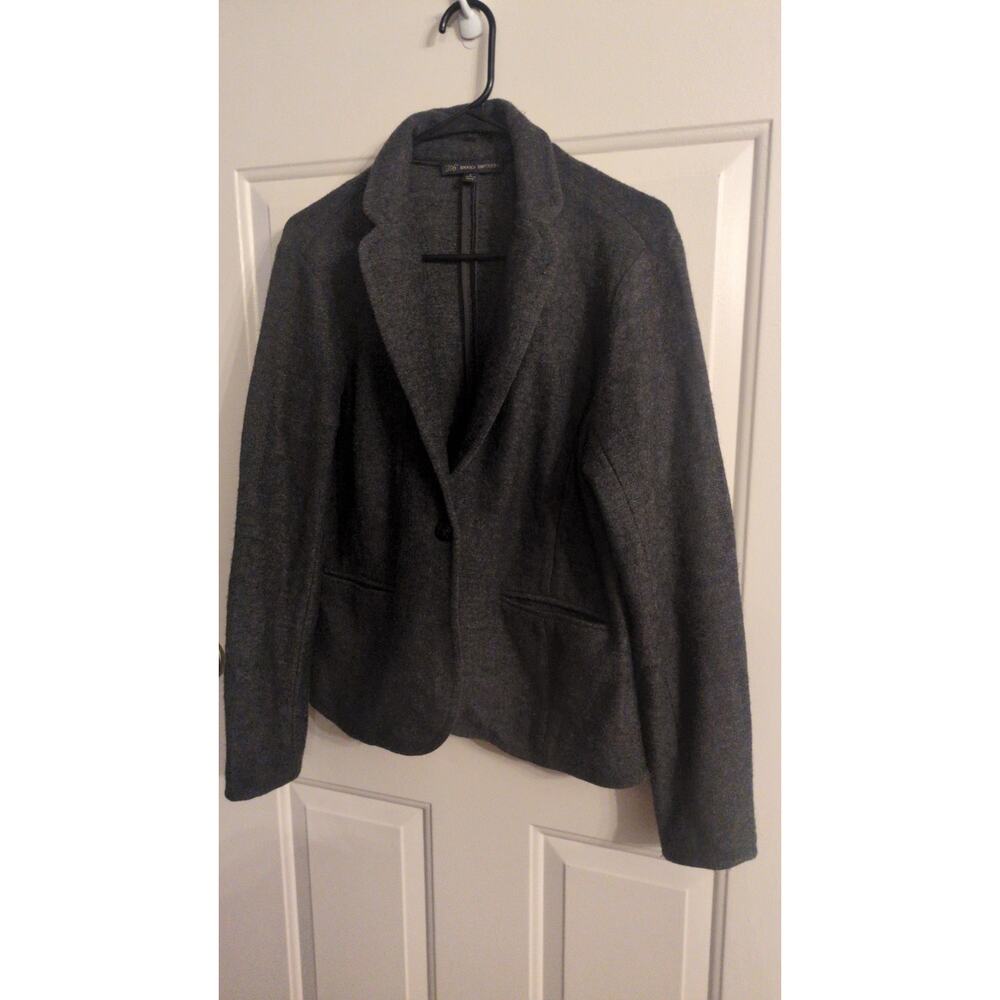 Brooks Brothers 346 Women's One Button Sweater w/Pockets Grey, Elbow Pads Wool